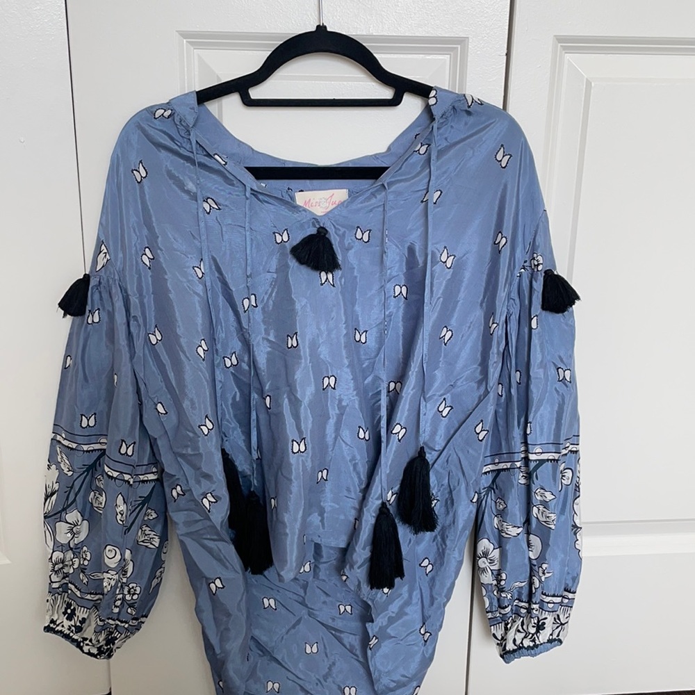 Blue and White Miss June Top with Tassels ♡